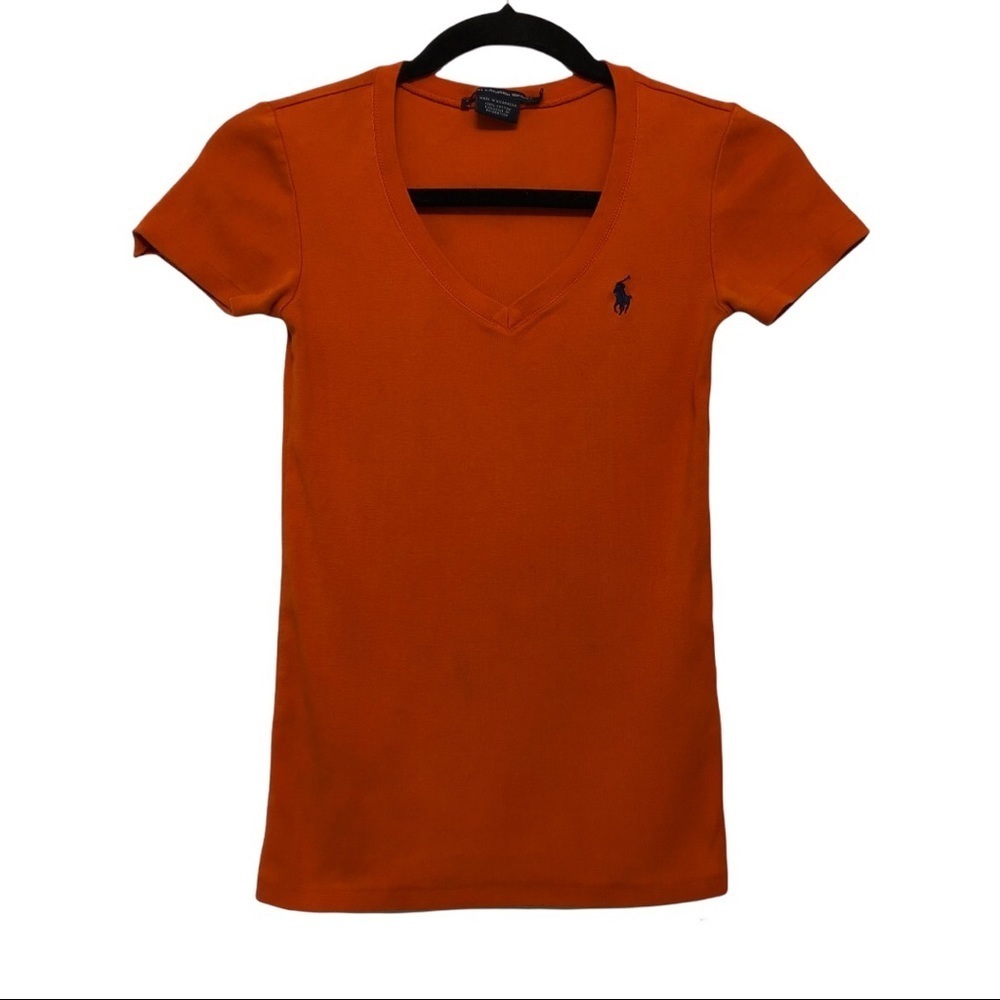 Ralph Lauren Sport Orange & Navy Blue V-Neck Fitted Shirt